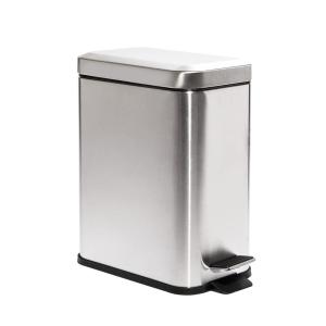 BINO | Rectangular Step Trash Can | 1.3 Gallon/5 Liter Stainless Steel Trash Can with Lid | Home or Office Bathroom Trash Cans with Lids | Kitchen Garbage Can with Non-Slip Stepper | Brushed Steel