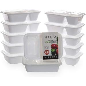 BINO | White 12-Piece Food Containers with Cover, 30 oz. 1 Compartment Meal Storage Set | Microwave, Freezer, Dishwasher Safe, BPA-Free Plastic Containers with Lids