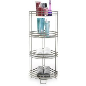 BINO 4-Tier Corner Spa Tower | ‘Lafayette’ Rust-Resistant | Nickel | Steel Corner Shower Organizer Stand | Decor | Bathroom Vanity Accessories and Display