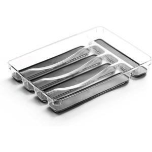 BINO 5-Slot Silverware Organizer for Drawer | Plastic Utensil Organizer for Kitchen Drawers | Silverware Tray for Drawer Organization | Utensil Kitchen Drawer Organizer w/Grip Lining (Aqua)(Grey)