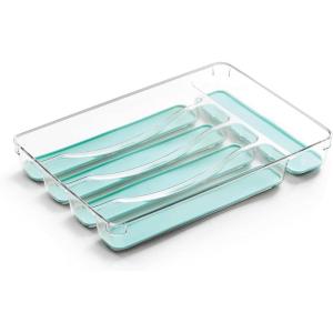 BINO 5-Slot Silverware Organizer for Drawer | Plastic Utensil Organizer for Kitchen Drawers | Silverware Tray for Drawer Organization | Utensil Kitchen Drawer Organizer w/Grip Lining (Aqua)(Aqua)