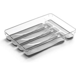 BINO 5-Slot Silverware Organizer for Drawer | Plastic Utensil Organizer for Kitchen Drawers | Silverware Tray for Drawer Organization | Utensil Kitchen Drawer Organizer w/Grip Lining (Aqua)(Light Grey)