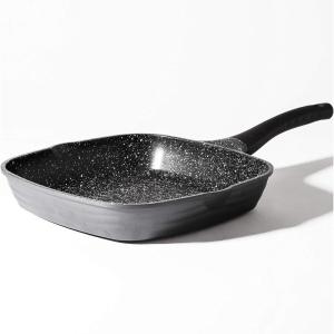 BINO Cookware Nonstick Grill Pan, 3.7 Quart – Matte Grey | THE WAVE COLLECTION | Premium Quality Nonstick Cast Aluminum Skillet | Stay-Cool BAKELITE™ Handles | Non-Toxic