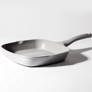 BINO Cookware Nonstick Grill Pan, 3.7 Quart – Matte Light Grey | THE WAVE COLLECTION | Premium Quality Nonstick Cast Aluminum Skillet | Stay-Cool BAKELITE™ Handles | Non-Toxic