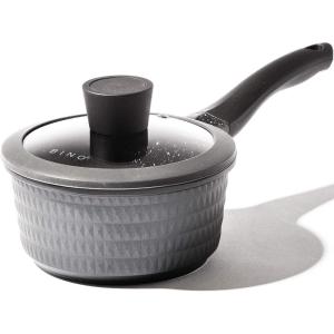 BINO Cookware Nonstick Saucepan with Lid, 1.4 Quart – Matte Grey | THE DIAMOND COLLECTION | Premium Quality Nonstick Cast Aluminum Cooking Pot Sauce Pot | Stay-Cool BAKELITE Handle | Non-Toxic