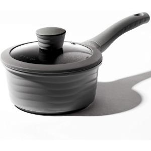 BINO Cookware Nonstick Saucepan with Lid, 1.4 Quart – Matte Grey | THE WAVE COLLECTION | Premium Quality Nonstick Cast Aluminum Cooking Pot Sauce Pot | Stay-Cool BAKELITE Handle | Non-Toxic