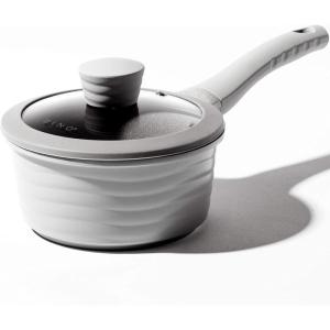BINO Cookware Nonstick Saucepan with Lid, 1.4 Quart – Matte Light Grey | THE WAVE COLLECTION | Premium Quality Nonstick Cast Aluminum Cooking Pot Sauce Pot | Stay-Cool BAKELITE Handle | Non-Toxic