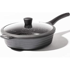 BINO Cookware Nonstick Saute Pan, 3.7 Quart – Matte Grey | THE WAVE COLLECTION | Premium Quality Nonstick Cast Aluminum Deep Frying Pan | Stay-Cool BAKELITE™ Handles | Non-Toxic
