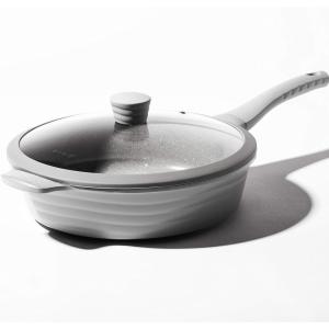 BINO Cookware Nonstick Saute Pan, 3.7 Quart – Matte Light Grey | THE WAVE COLLECTION | Premium Quality Nonstick Cast Aluminum Deep Frying Pan | Stay-Cool BAKELITE™ Handles | Non-Toxic