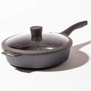 BINO Cookware Nonstick Saute Pan, 3.8 Quart – Matte Grey | THE DIAMOND COLLECTION | Premium Quality Nonstick Cast Aluminum Deep Frying Pan | Stay-Cool BAKELITE™ Handles | Non-Toxic