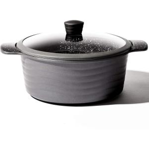 BINO Cookware Nonstick Stock Pot with Lid, 10.3 Quart – Matte Grey | THE WAVE COLLECTION | Premium Quality Nonstick Cast Aluminum Dutch Oven Casserole Stockpot | Stay-Cool BAKELITE Handles | Non-Toxic