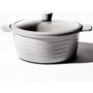 BINO Cookware Nonstick Stock Pot with Lid, 10.3 Quart – Matte Light Grey | THE WAVE COLLECTION | Premium Quality Nonstick Cast Aluminum Casserole Stockpot | Stay-Cool BAKELITE Handles | Non-Toxic