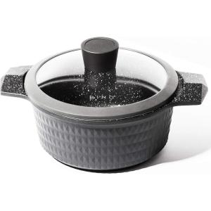 BINO Cookware Nonstick Stock Pot with Lid, 2.5 Quart – Matte Grey | THE DIAMOND COLLECTION | Premium Quality Nonstick Cast Aluminum Casserole Stockpot | Stay-Cool BAKELITE Handles | Non-Toxic