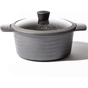 BINO Cookware Nonstick Stock Pot with Lid, 2.5 Quart – Matte Grey | THE WAVE COLLECTION | Premium Quality Nonstick Cast Aluminum Dutch Oven Casserole Stockpot | Stay-Cool BAKELITE Handles | Non-Toxic