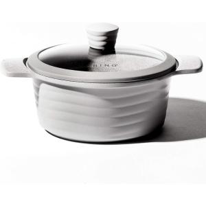 BINO Cookware Nonstick Stock Pot with Lid, 2.5 Quart – Matte Light Grey | THE WAVE COLLECTION | Premium Quality Nonstick Cast Aluminum Casserole Stockpot | Stay-Cool BAKELITE Handles | Non-Toxic