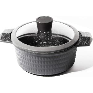 BINO Cookware Nonstick Stock Pot with Lid, 4.5 Quart – Matte Grey | THE DIAMOND COLLECTION | Premium Quality Nonstick Cast Aluminum Casserole Stockpot | Stay-Cool BAKELITE Handles | Non-Toxic