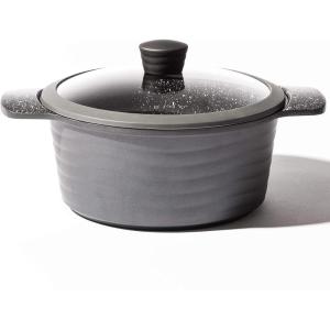 BINO Cookware Nonstick Stock Pot with Lid, 4.5 Quart – Matte Grey | THE WAVE COLLECTION | Premium Quality Nonstick Cast Aluminum Dutch Oven Casserole Stockpot | Stay-Cool BAKELITE Handles | Non-Toxic