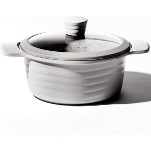 BINO Cookware Nonstick Stock Pot with Lid, 4.5 Quart – Matte Light Grey | THE WAVE COLLECTION | Premium Quality Nonstick Cast Aluminum Casserole Stockpot | Stay-Cool BAKELITE Handles | Non-Toxic