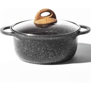 BINO Cookware Nonstick Stock Pot with Lid, 4.7 Quart – Speckled Black | THE CLASSIC COLLECTION | Premium Quality Nonstick Cast Aluminum Casserole Stockpot | Stay-Cool BAKELITE Handles | Non-Toxic