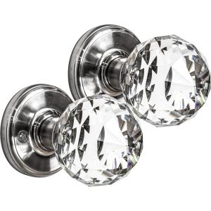 BINO Crystal Functional Interior Door Knobs Set – Satin Nickel – Crystal Door Knobs Interior Crystal Knobs Door Knob