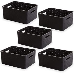 BINO Plastic Basket, Small White, 5 Pack – Rectangular Cabinet Organizer, Multi-Use Storage Basket, Drawer and Cabinet-Friendly, Portable, Durable, Space Efficiency, Stock Management(Black)