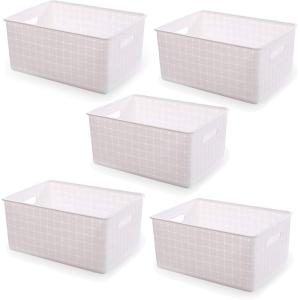 BINO Plastic Basket, Small White, 5 Pack – Rectangular Cabinet Organizer, Multi-Use Storage Basket, Drawer and Cabinet-Friendly, Portable, Durable, Space Efficiency, Stock Management(White)