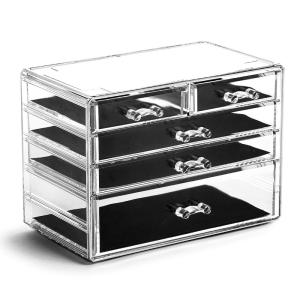 BINO THE MANHATTAN SERIES Acrylic Makeup Drawer Organizer- 4 Drawers | Clear Beauty Organizers and Storage| Cosmetic & Drawer| Home Organization| Jewelry Vanity Accessories(3 Large  2 Small Drawer)