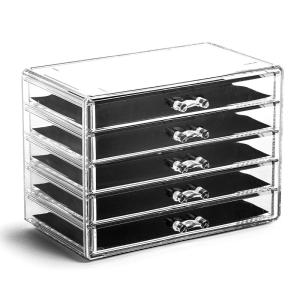 BINO THE MANHATTAN SERIES Acrylic Makeup Drawer Organizer- 4 Drawers | Clear Beauty Organizers and Storage| Cosmetic & Drawer| Home Organization| Jewelry Vanity Accessories(5 Drawer)