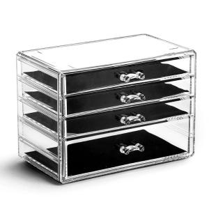 BINO THE MANHATTAN SERIES Acrylic Makeup Drawer Organizer- 4 Drawers | Clear Beauty Organizers and Storage| Cosmetic & Drawer| Home Organization| Jewelry Vanity Accessories(4 Drawer)