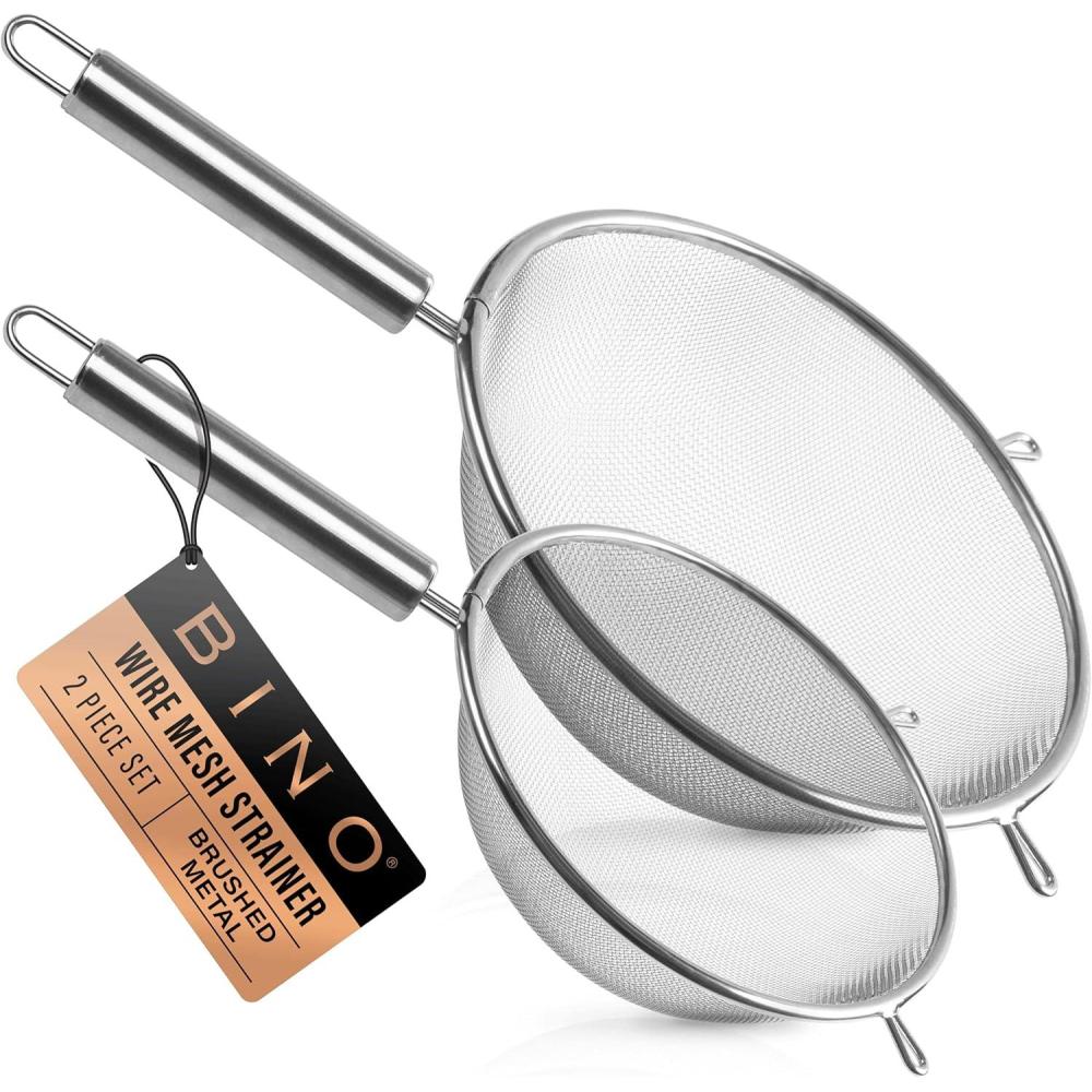 image:imageBINO 2Piece Stainless Steel Strainers with Metal Handle Set  Food Strainer Set  Sifter Strainer  Flour Sifting  Baking Sifters  Kitchen Strainers with Handle  Sieve Baking  Cooking Strainer