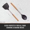 BINO 2-Piece Silicone Spoon & Solid Turner Set with Stainless Steel & Wooden Handle – Black | BPA-Free Nonstick & Heat Resistant Silicone | Mixing & Serving | Cooking Utensils for Nonstick Cookware