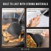 BINO 2-Piece Silicone Spoon & Solid Turner Set with Stainless Steel & Wooden Handle – Black | BPA-Free Nonstick & Heat Resistant Silicone | Mixing & Serving | Cooking Utensils for Nonstick Cookware