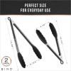BINO 2-Piece Silicone Tipped Stainless Steel Tongs Set – Black | Locking Tongs | Kitchen Utensil & Tool for Cooking & Serving | Nonstick Cookware | Heat-resistant Silicone Tongs | 9 + 12 Inches