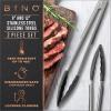 BINO 2-Piece Silicone Tipped Stainless Steel Tongs Set – Black | Locking Tongs | Kitchen Utensil & Tool for Cooking & Serving | Nonstick Cookware | Heat-resistant Silicone Tongs | 9 + 12 Inches