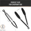 BINO 2-Piece Silicone Tipped Stainless Steel Tongs Set – Black | Locking Tongs | Kitchen Utensil & Tool for Cooking & Serving | Nonstick Cookware | Heat-resistant Silicone Tongs | 7 + 7 Inches