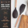 BINO 2-Piece Wooden Handle Silicone Mixing Spoons & Spatulas Set – Black | Heat Resistant Kitchen Utensils for Nonstick Cookware | BPA Free | Cooking Utensils & Serving Food | Cookware Utensils Set