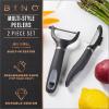 BINO Stainless Steel 2-Piece Peeler Set – Dark Grey | 1-Piece Y-Shaped + 1-Piece Swivel l Multifunctional Kitchen Grip Peelers | Fruits & Vegetables Peelers | Hand Peelers | Kitchen & Cooking Prep