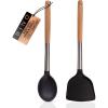 BINO 2-Piece Silicone Spoon & Solid Turner Set with Stainless Steel & Wooden Handle – Black | BPA-Free Nonstick & Heat Resistant Silicone | Mixing & Serving | Cooking Utensils for Nonstick Cookware