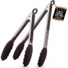 BINO 2-Piece Silicone Tipped Stainless Steel Tongs Set – Black | Locking Tongs | Kitchen Utensil & Tool for Cooking & Serving | Nonstick Cookware | Heat-resistant Silicone Tongs | 9 + 12 Inches