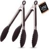 BINO 2-Piece Silicone Tipped Stainless Steel Tongs Set – Black | Locking Tongs | Kitchen Utensil & Tool for Cooking & Serving | Nonstick Cookware | Heat-resistant Silicone Tongs | 7 + 7 Inches