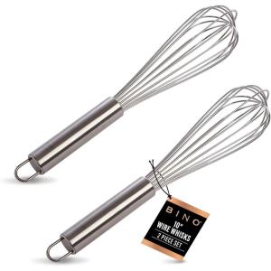BINO 2-Piece Egg Whisk Set – 10 Inch | Thick Wire Balloon Whisk Set | Manual Egg Beater | Pancake Whisk | Kitchen Whisks for Cooking & Baking | Kitchen Utensils Whisking & Stirring | Kitchen Tools