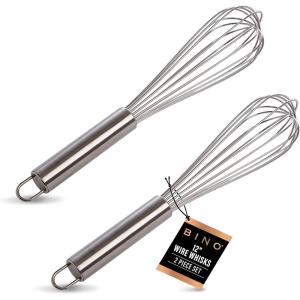 BINO 2-Piece Egg Whisk Set – 12 Inch | Thick Wire Balloon Whisk Set | Manual Egg Beater | Pancake Whisk | Kitchen Whisks for Cooking & Baking | Kitchen Utensils Whisking & Stirring | Kitchen Tools