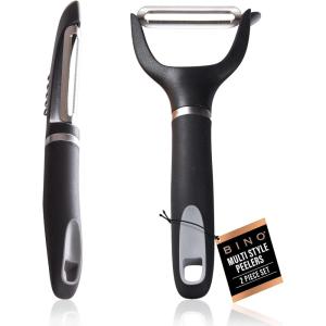 BINO Stainless Steel 2-Piece Peeler Set – Dark Grey | 1-Piece Y-Shaped + 1-Piece Swivel l Multifunctional Kitchen Grip Peelers | Fruits & Vegetables Peelers | Hand Peelers | Kitchen & Cooking Prep