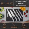 BINO 5-Piece Stainless Steel Kitchen Knives Set with Sheath – Marble | Chopping Knife | Serrated Utility Knife | Santoku Knife | Bread Knives | Cutting | Cooking | Meal Prep | Chefs Knife Set