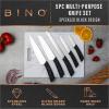 BINO 5-Piece Stainless Steel Kitchen Knives Set with Sheath – Speckled Black | Chopping Knife | Serrated Utility Knife | Santoku Knife | Bread Knives | Cutting | Cooking | Meal Prep | Chefs Knife Set