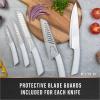 BINO 5-Piece Stainless Steel Kitchen Knives Set with Sheath – Speckled White | Chopping Knife | Serrated Utility Knife | Santoku Knife | Bread Knives | Cutting | Cooking | Meal Prep | Chefs Knife Set