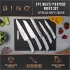 BINO 5-Piece Stainless Steel Kitchen Knives Set with Sheath – Speckled White | Chopping Knife | Serrated Utility Knife | Santoku Knife | Bread Knives | Cutting | Cooking | Meal Prep | Chefs Knife Set