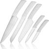 BINO 5-Piece Stainless Steel Kitchen Knives Set with Sheath – Speckled White | Chopping Knife | Serrated Utility Knife | Santoku Knife | Bread Knives | Cutting | Cooking | Meal Prep | Chefs Knife Set