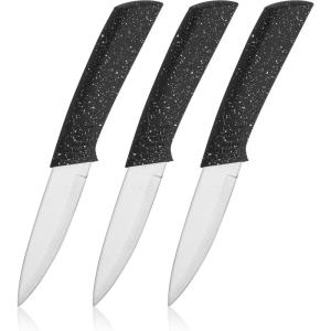 BINO 3-Piece Stainless Steel Paring Knife Set – Speckled Black | Small Kitchen Knife Set with Good Grip | Peeling Knife | Cutting Knife | Sharp for Cooking Vegetables & Fruits | Utility Knife Kitchen