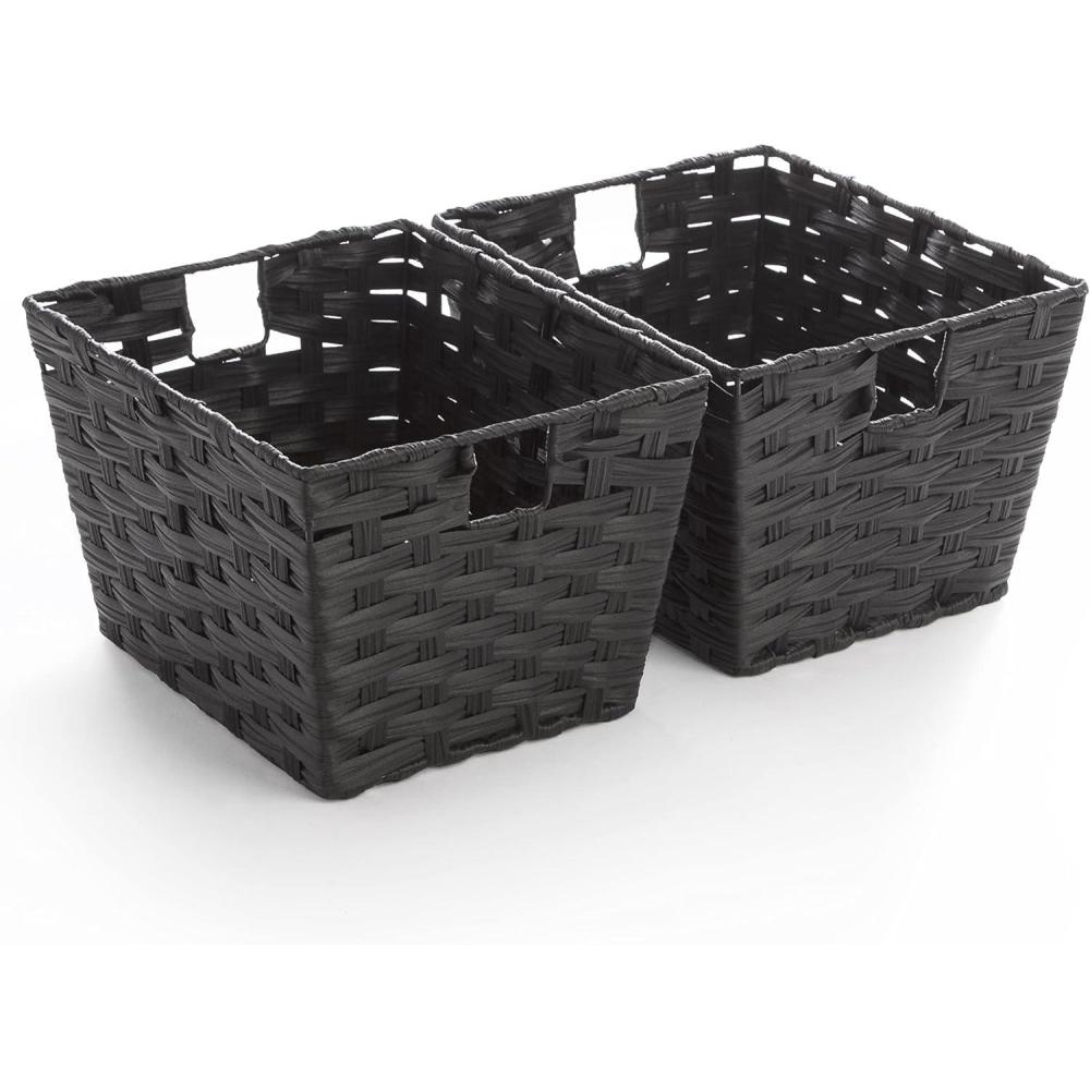 image:imageBINO 2 Pack Woven Resin Basket Organizer  Shelf Organizer with Builtin Carry Handles Black 2PK  M